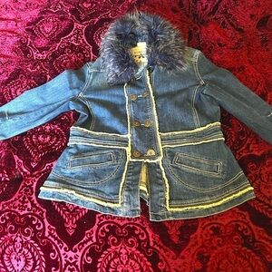 BCBG Girls faux fur denim jacket Vintage Y2K